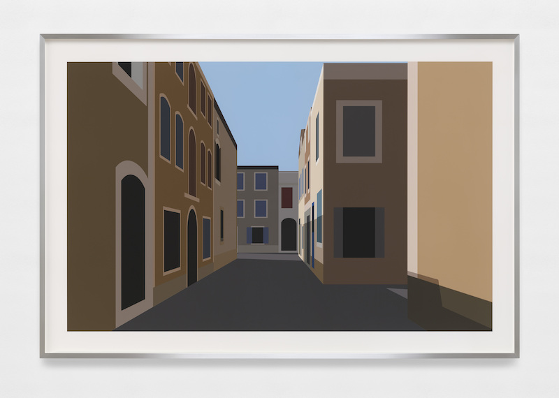 Julian Opie - French village 4, 2021, Inkjet on Photo Rag Ultra Smooth 305gsm paper, back mounted with 3mm Dibond, presented in a brushed aluminium frame specified by the artist