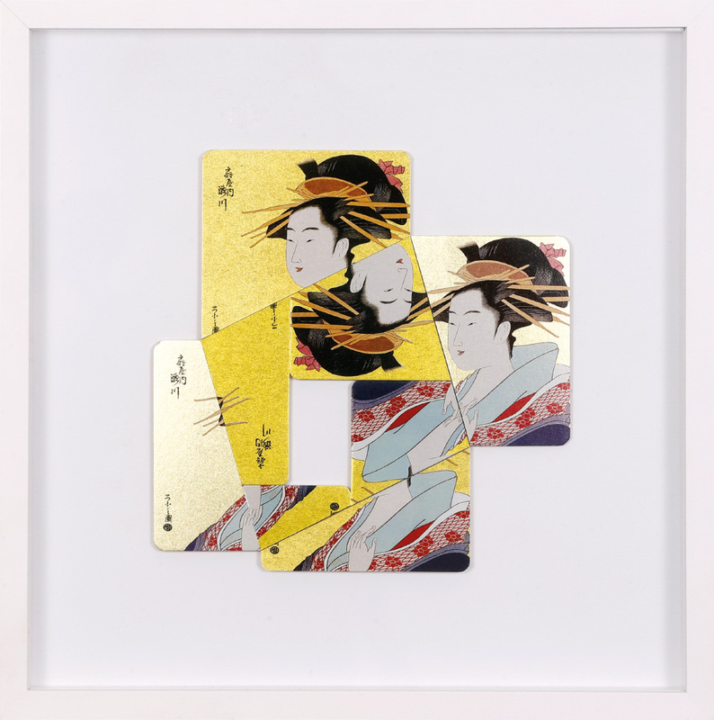 Albrecht Wild - Ukiyo-e XXXII (Utamaro 13_1), 2018, cardboard collage (workgroup beermats)