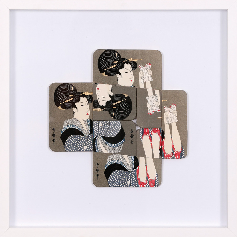 Albrecht Wild - Ukiyo-e XLIXV (Utamaro 21_1), 2020, cardboard collage (workgroup beermats)