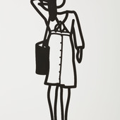 Julian Opie - Dress (from Boston Statuettes), 2020, freestanding patinated black bronze figures on Crema Grey light stone bases