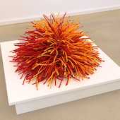Bean Finneran - Red and orange dome, 2018, low fire clay, acrylic stain, glaze