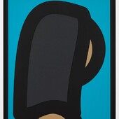 Julian Opie - Paper Head 2, 2019, collage: laser-cut archival Museum Board reliefs, presented in a sprayed white frame selected by the artist